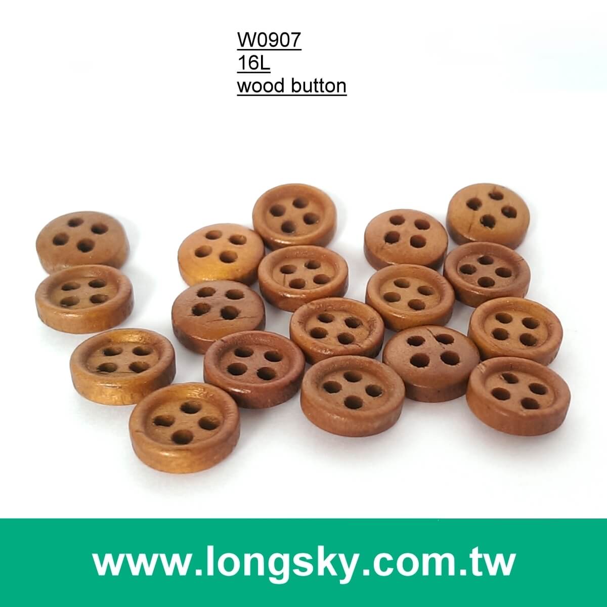 (#W0907) 16L 4 holes brown colored natural wood woman shirt button