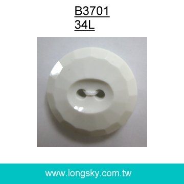 (#B3701/34L) 2 hole white faceted plastic nylon coat clothing button