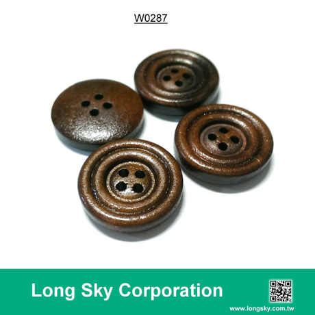 (#W0287) 4 hole fancy dark color costom wood made garment button