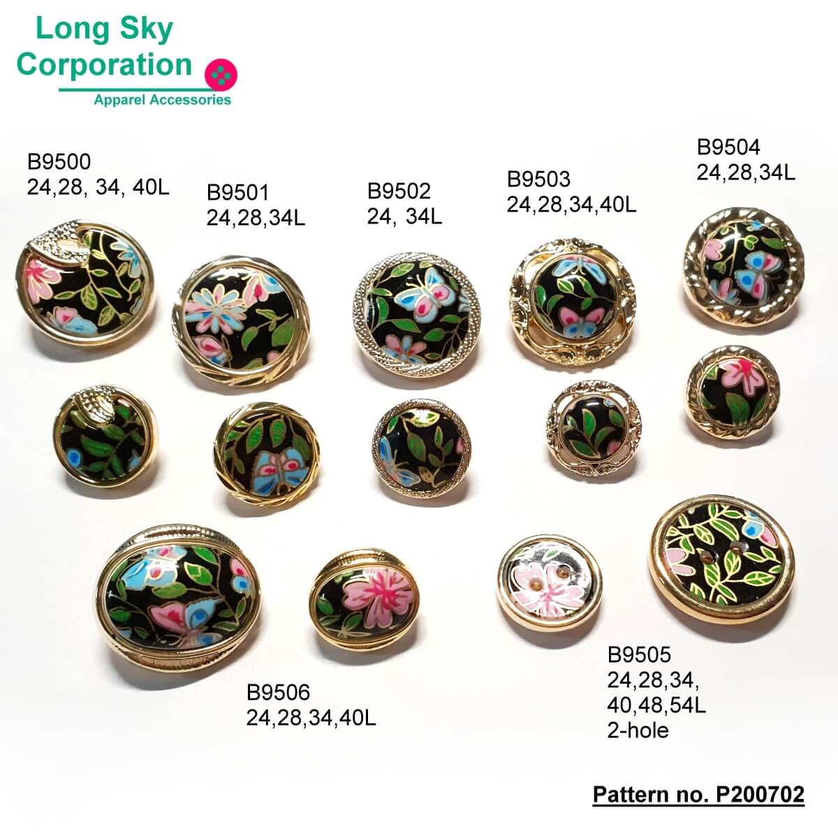 (#B9504) 24L, 28L, 34L golden edge colorful flowers printed shank buttons