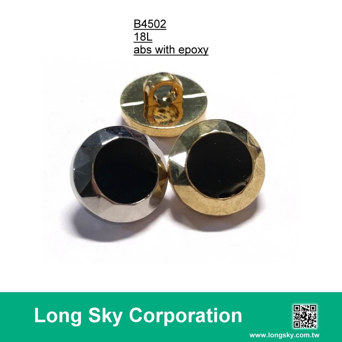 (B4502/18L,24L,28L,34L,40L) black epoxy covered silver round shank button