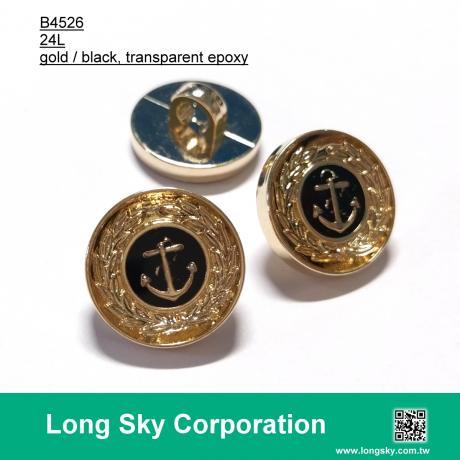 (B4526/24L,34L) epoxy covered royal pattern gold shank suit button