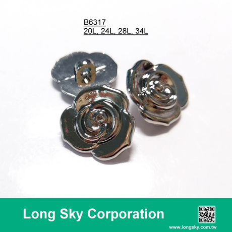 (B6317/20L,24L,28L,34L) silver rose shape apparel button