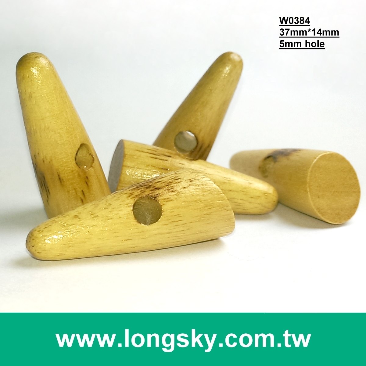 (#W0384) sew on horn shape natural wooden toggle button for clothing coats