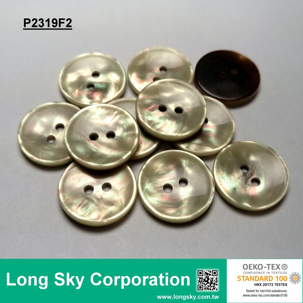 (#P2319F2) 30L Imitation MOP Shell Polyester Resin Button for Coat
