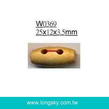 (#W0369) 3.5mm hole 25mm long 2 holes small barrel type wooden toggle button