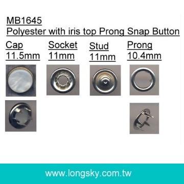 (MB1645-115/11.5mm) fashion clothing prong snap button with white polyester iris top